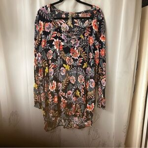 New Raisins Navy Floral Hooded Bathing‎ suit Cover-Up. Size XL